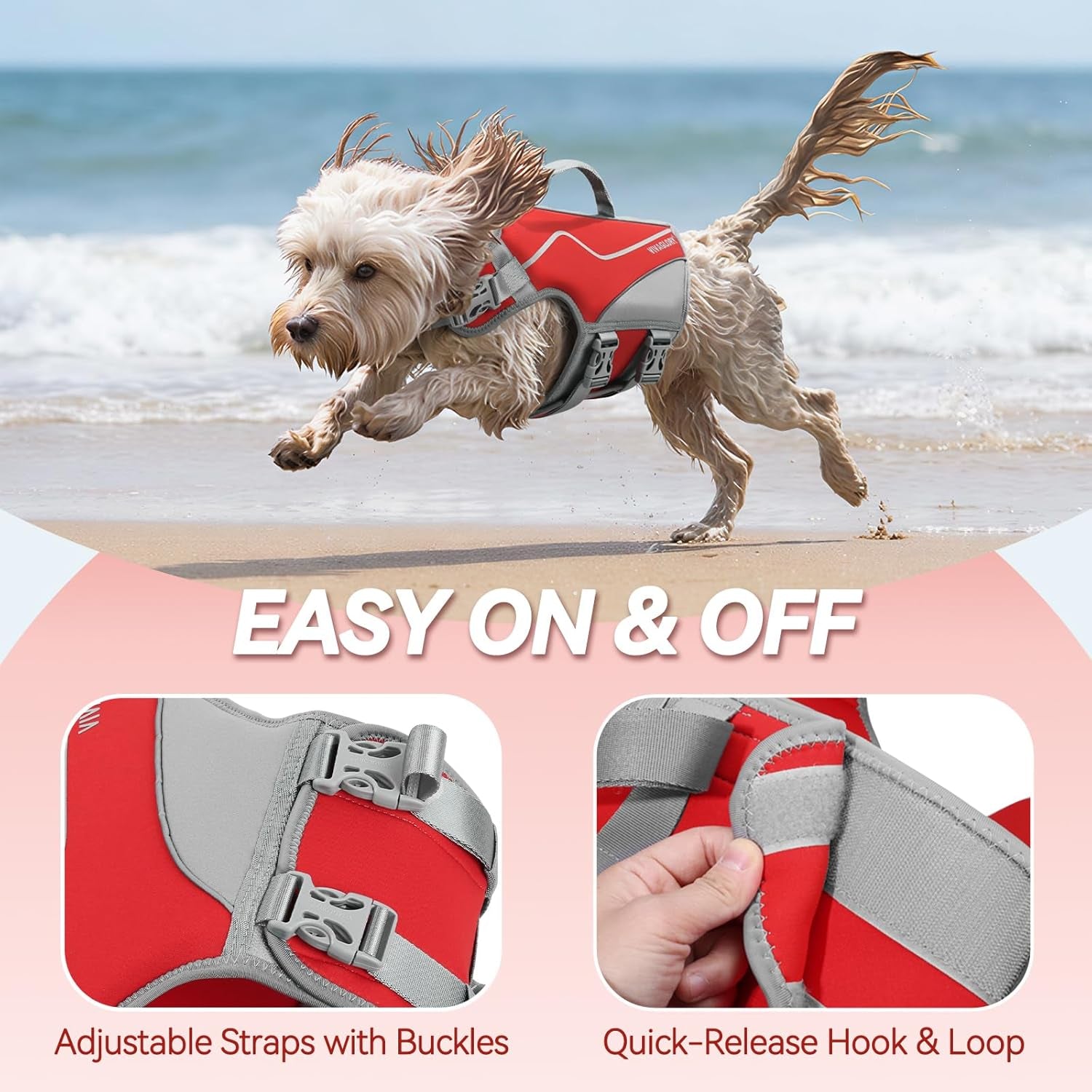 Neoprene Dog Life Vest, Dog Life Jacket for Swimming & Boating, Lightweight & Buoyancy for Puppy Doggy, Swimming Vest with Handle, M, Red