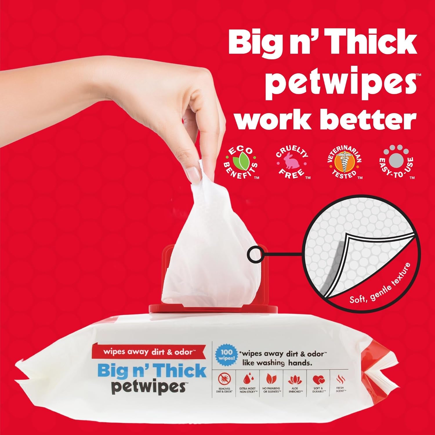 Pet Wipes for Dogs & Cats - 200 Large Wipes - Removes Dirt & Odor - Cleans Ears, Face, Butt, Eye Area - Convenient for Home or Travel - 2 Packs.