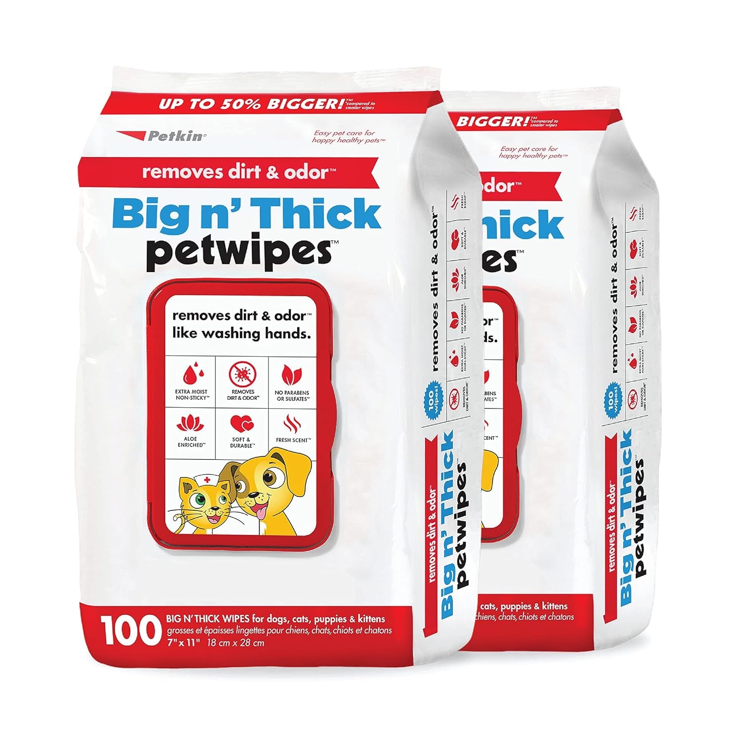 Pet Wipes for Dogs & Cats - 200 Large Wipes - Removes Dirt & Odor - Cleans Ears, Face, Butt, Eye Area - Convenient for Home or Travel - 2 Packs.