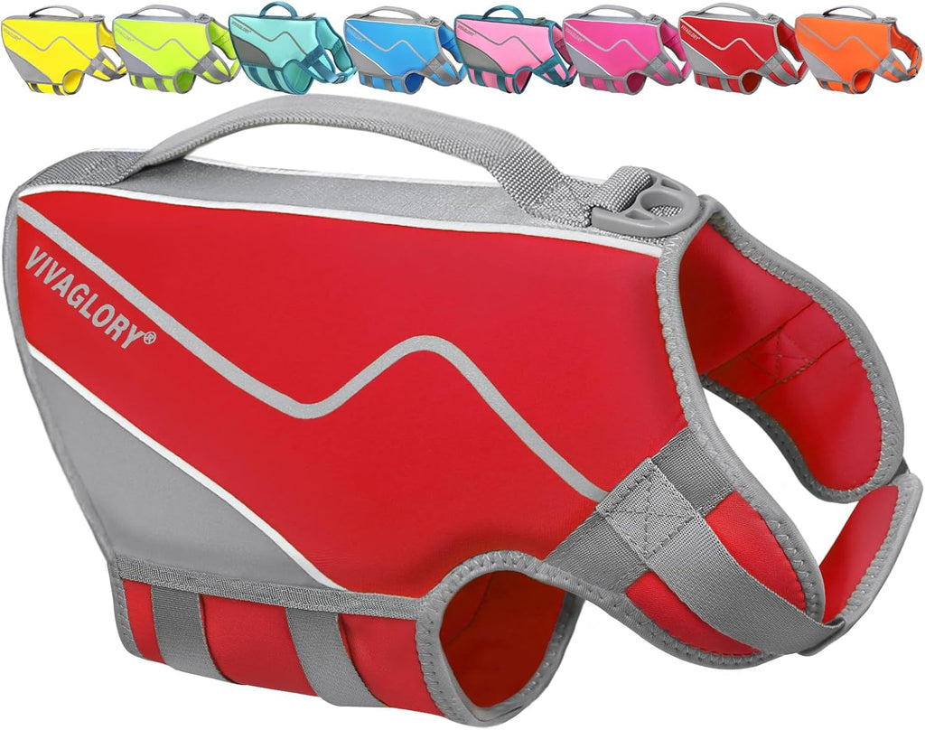 Neoprene Dog Life Vest, Dog Life Jacket for Swimming & Boating, Lightweight & Buoyancy for Puppy Doggy, Swimming Vest with Handle, M, Red